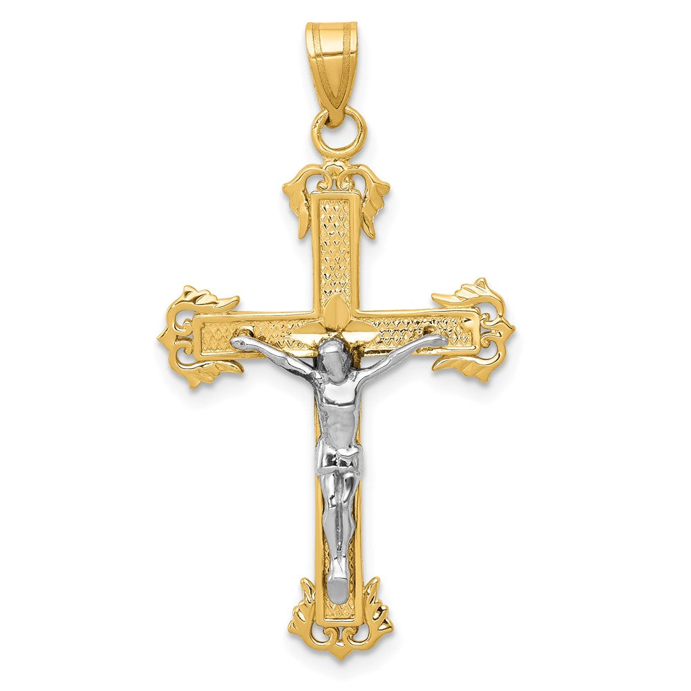 10k Two-tone 22 mm Two-tone Diamond-cut Jesus Crucifix Pendant (1.51 grams)