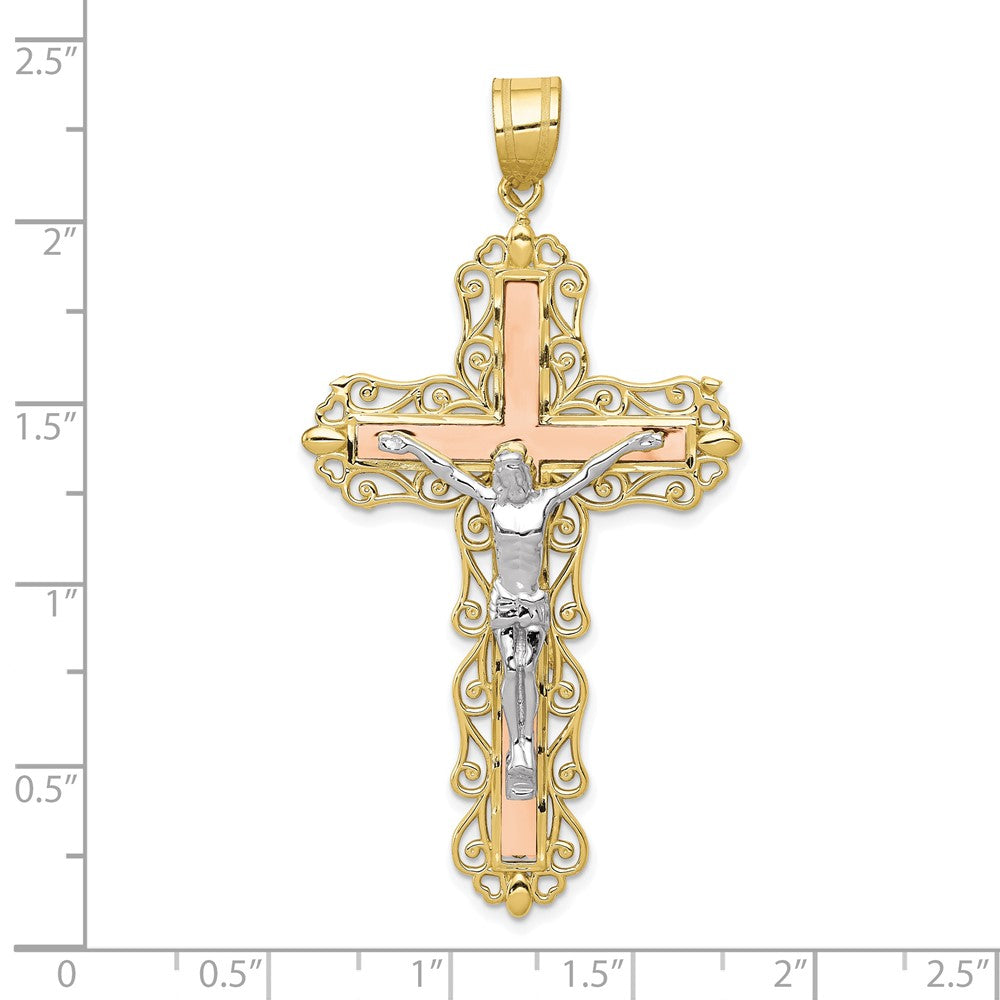 10k Tri Color 31 mm Tri-color Diamond-cut Jesus Crucifix Pendant (5.04 grams)