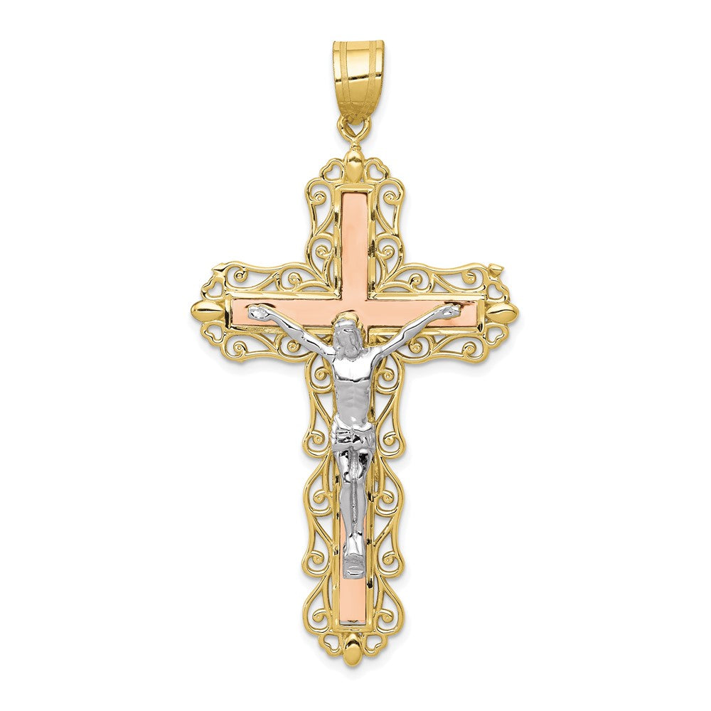 10k Tri Color 31 mm Tri-color Diamond-cut Jesus Crucifix Pendant (5.04 grams)