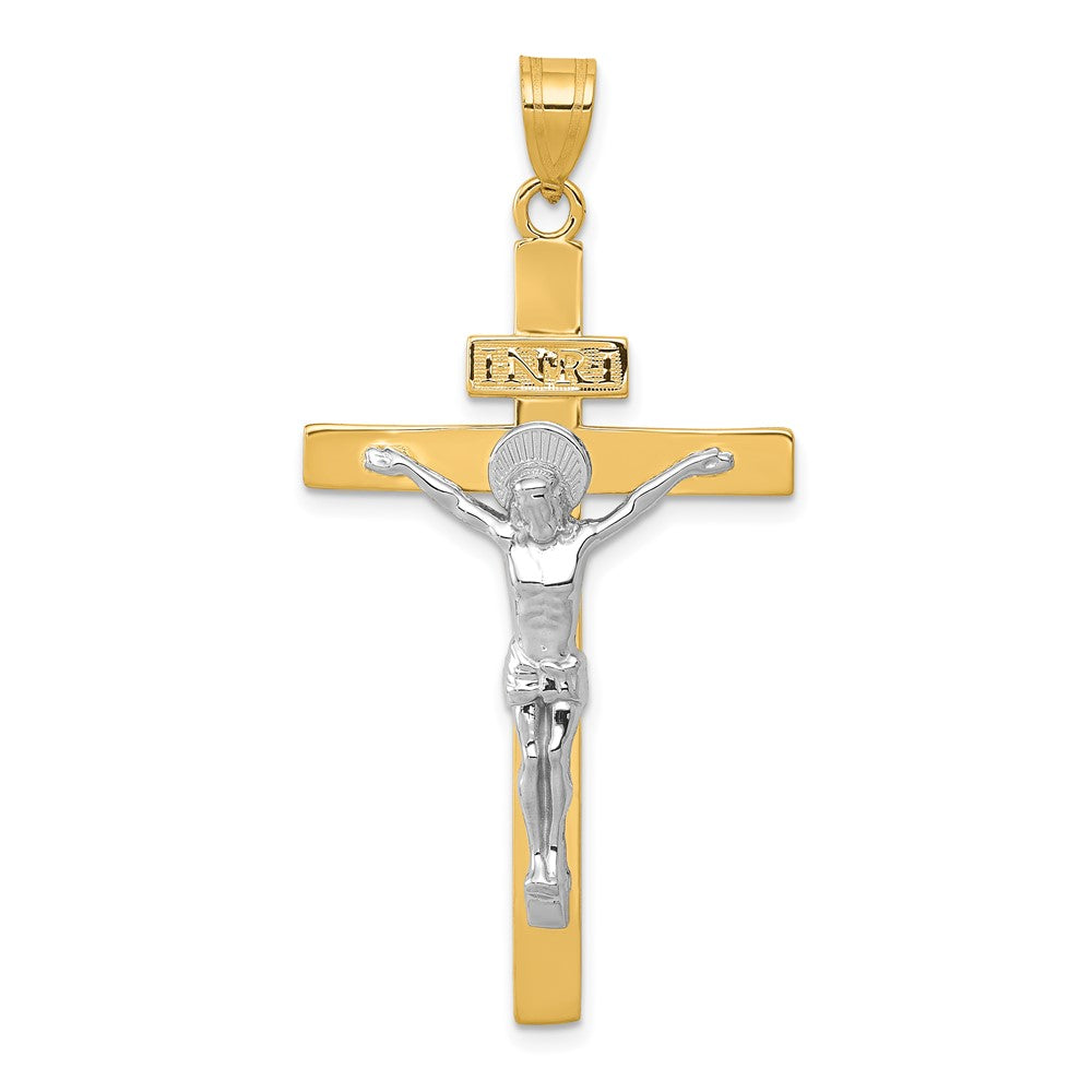 10k Two-tone 25 mm Two-tone INRI Jesus Crucifix Pendant (2.58 grams)