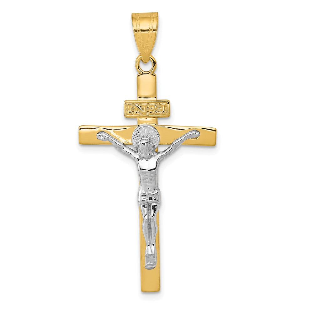 10k Two-tone 21 mm Two-tone INRI Jesus Crucifix Pendant (1.75 grams)