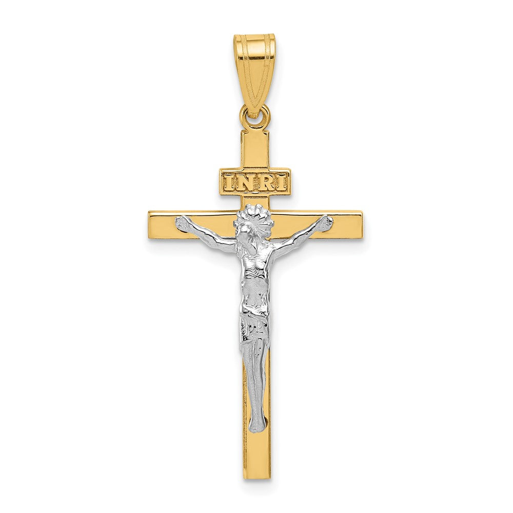 10k Two-tone 17 mm Two-tone INRI Jesus Crucifix Pendant (1.15 grams)