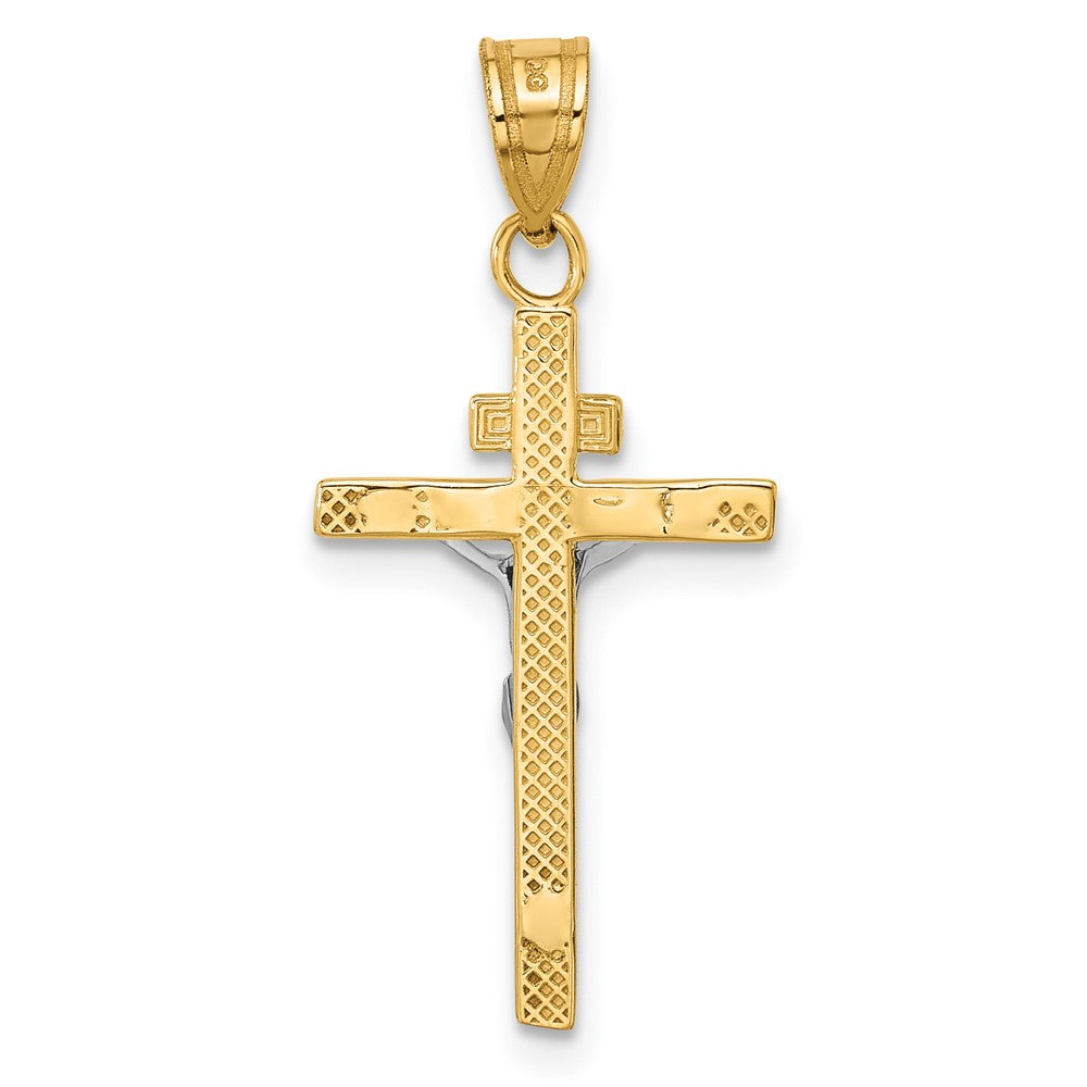 10k Two-tone 14 mm Two-tone INRI Jesus Crucifix Pendant (0.89 grams)