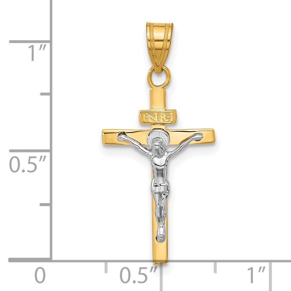 10k Two-tone 14 mm Two-tone INRI Jesus Crucifix Pendant (0.89 grams)