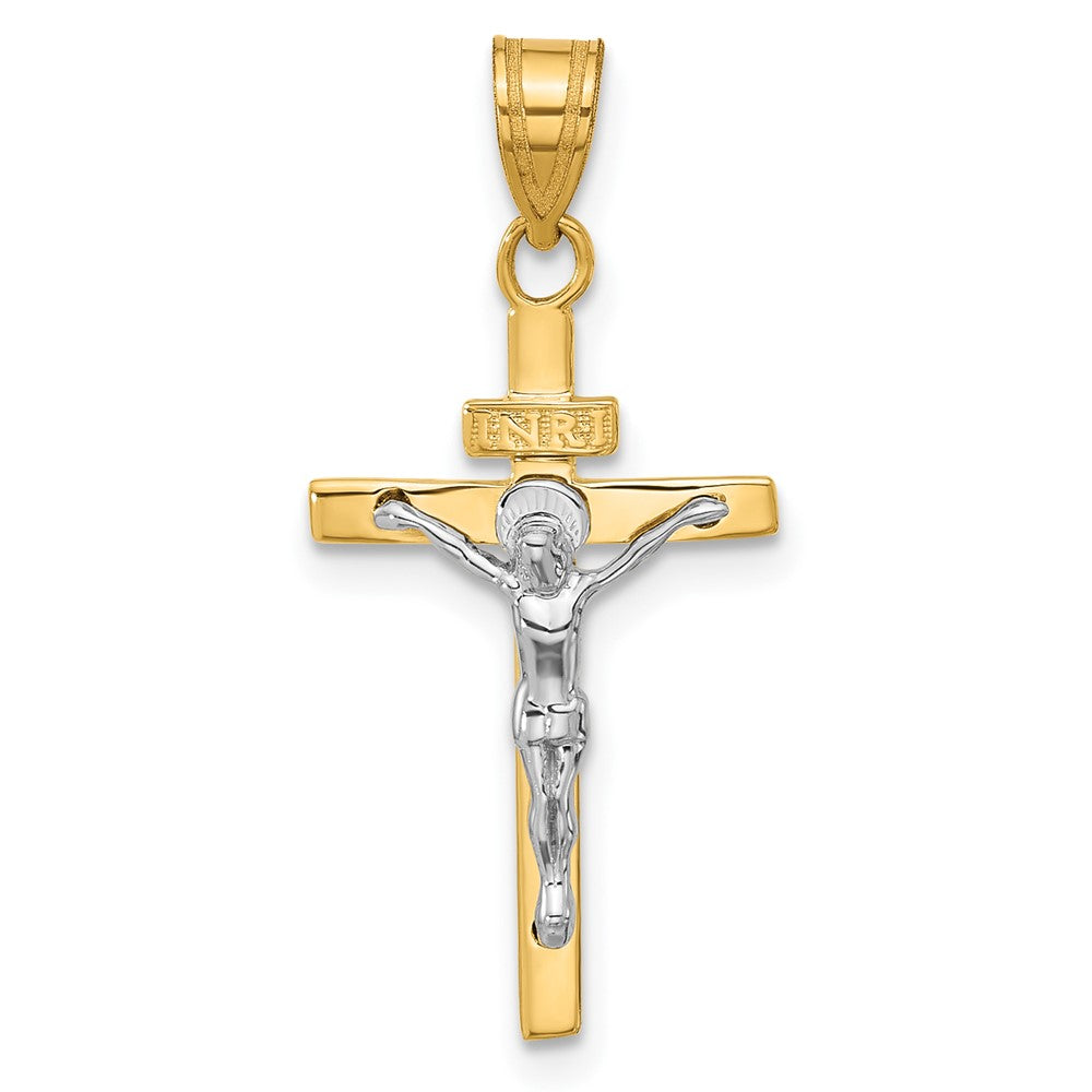 10k Two-tone 14 mm Two-tone INRI Jesus Crucifix Pendant (0.89 grams)