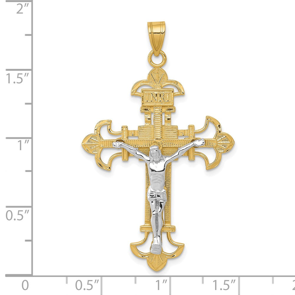 10k Two-tone 28 mm Two-tone INRI Jesus Crucifix Pendant (2.47 grams)