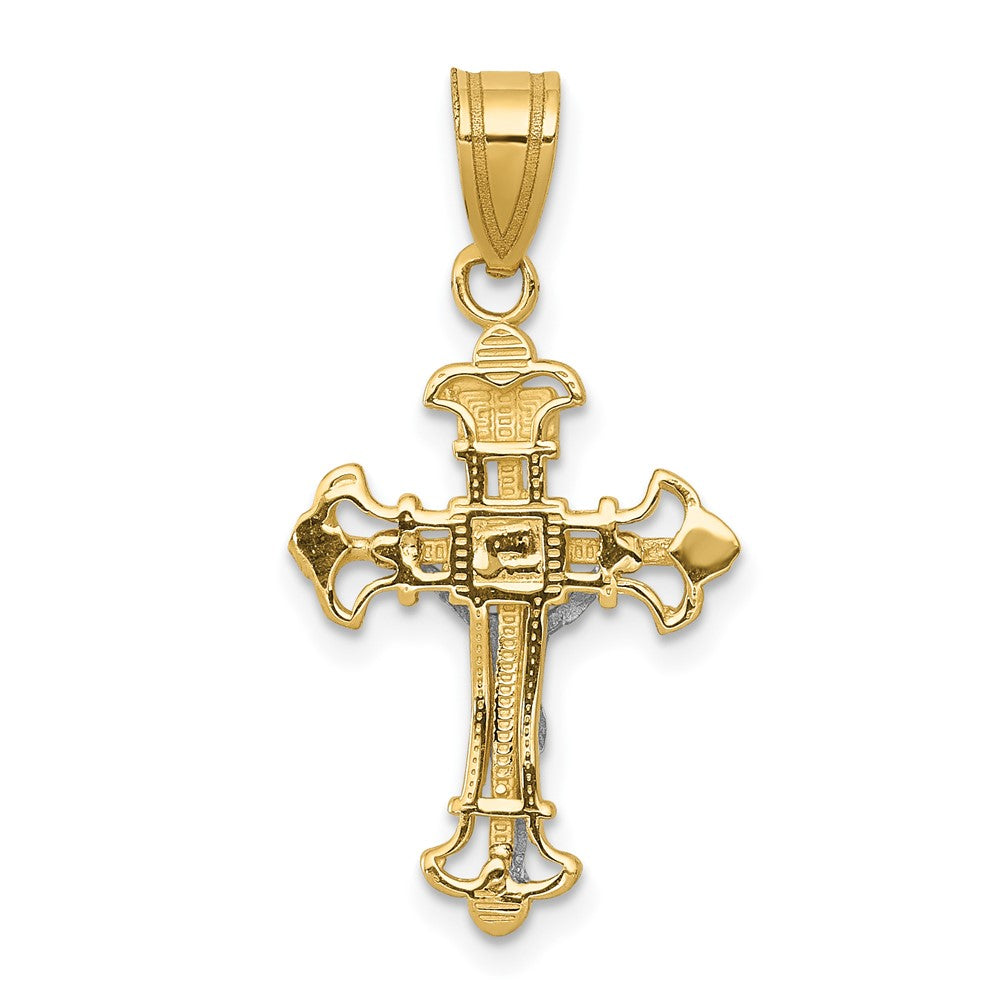 10k Two-tone 14 mm Two-tone INRI Jesus Crucifix Charm (0.74 grams)