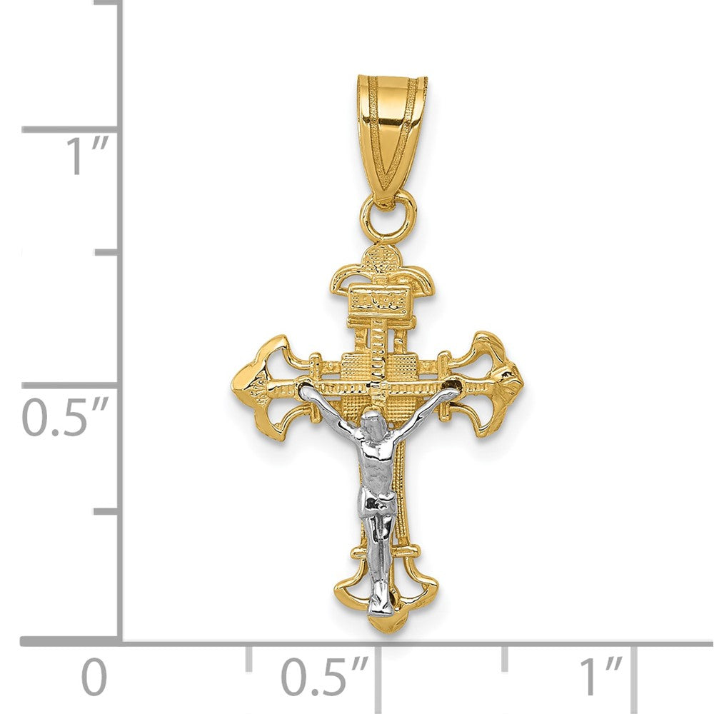 10k Two-tone 14 mm Two-tone INRI Jesus Crucifix Charm (0.74 grams)