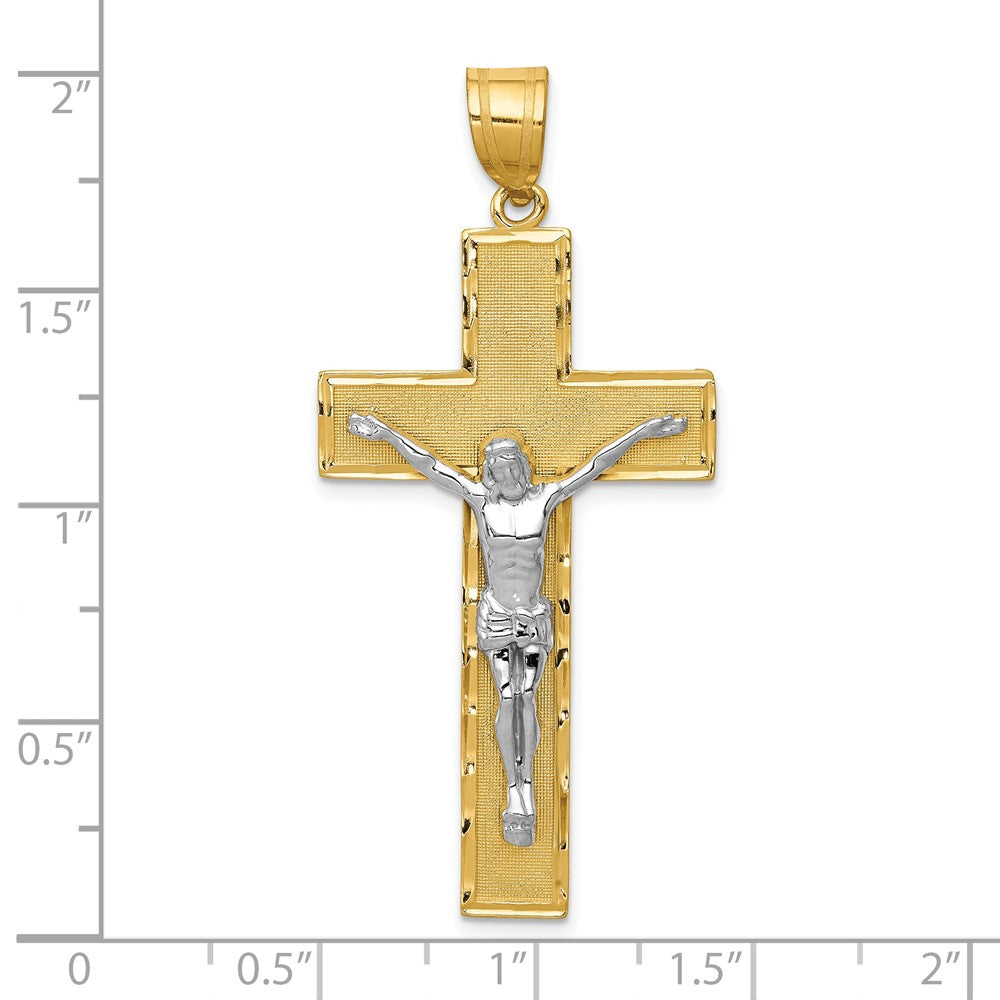 10k Two-tone 24 mm Two-tone Diamond-cut Jesus Crucifix Pendant (3.36 grams)