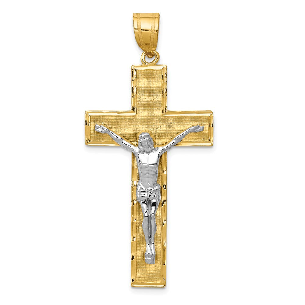 10k Two-tone 24 mm Two-tone Diamond-cut Jesus Crucifix Pendant (3.36 grams)