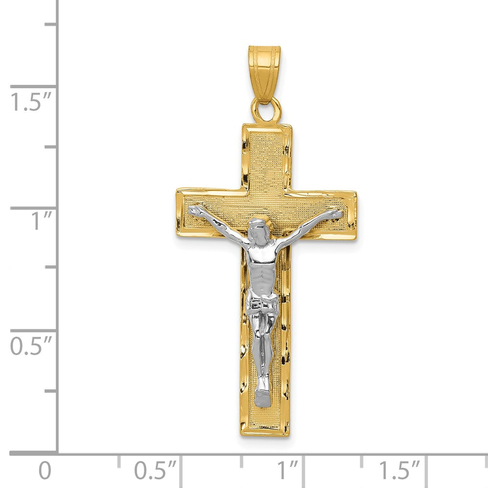 10k Two-tone 19 mm Two-tone Diamond-cut Jesus Crucifix Pendant (2.09 grams)