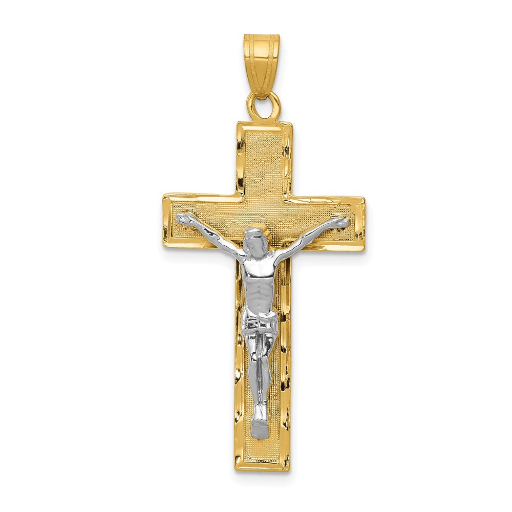 10k Two-tone 19 mm Two-tone Diamond-cut Jesus Crucifix Pendant (2.09 grams)