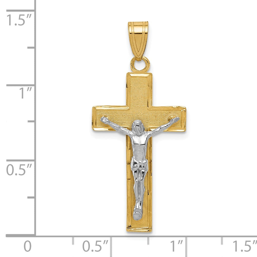 10k Two-tone 16 mm Two-tone Diamond-cut Jesus Crucifix Pendant (1.29 grams)