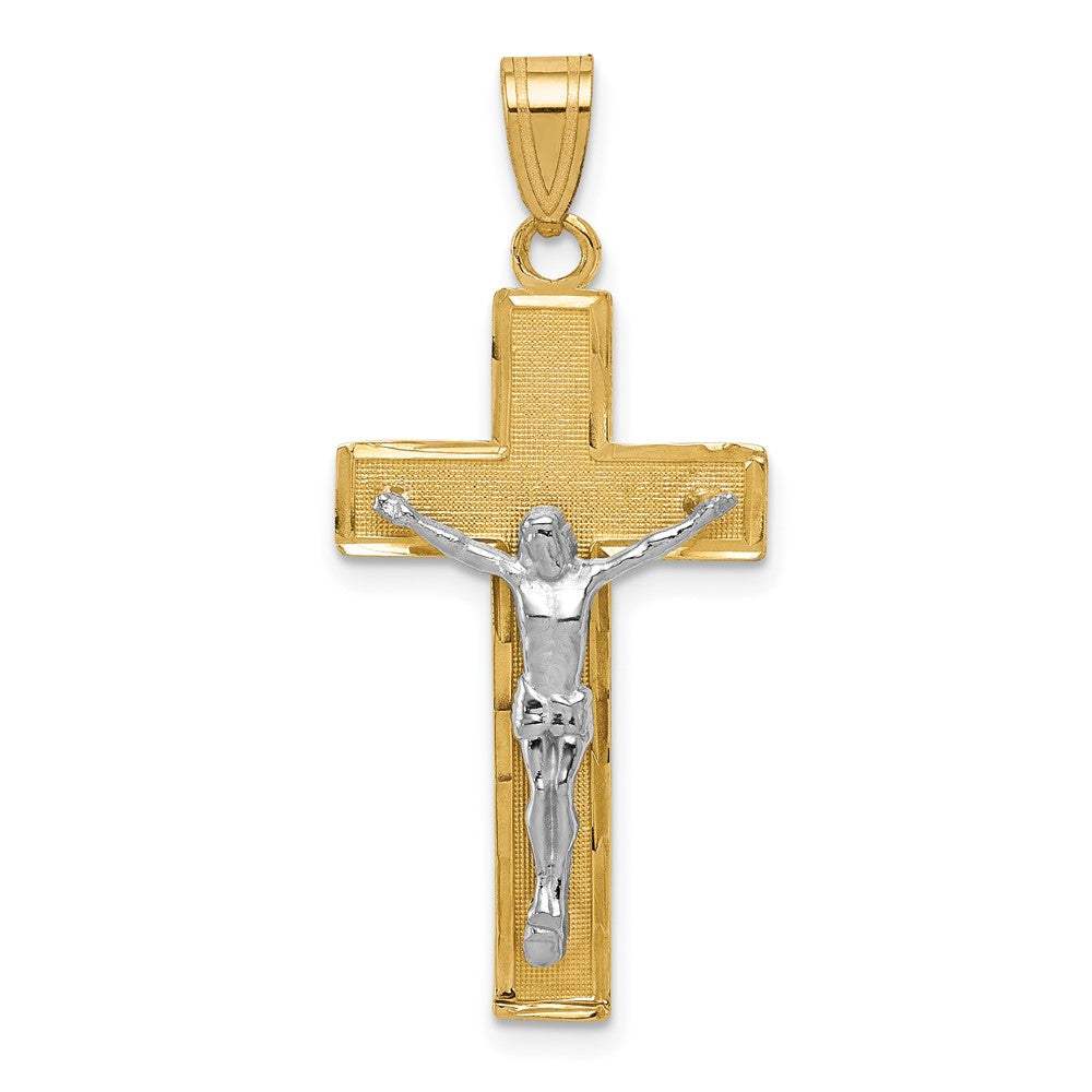 10k Two-tone 16 mm Two-tone Diamond-cut Jesus Crucifix Pendant (1.29 grams)