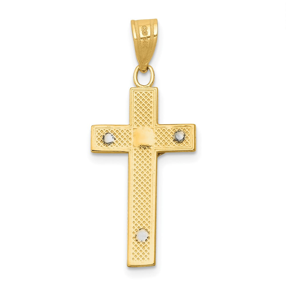 10k Two-tone 8 mm Two-tone Diamond-cut Jesus Crucifix Charm (0.86 grams)