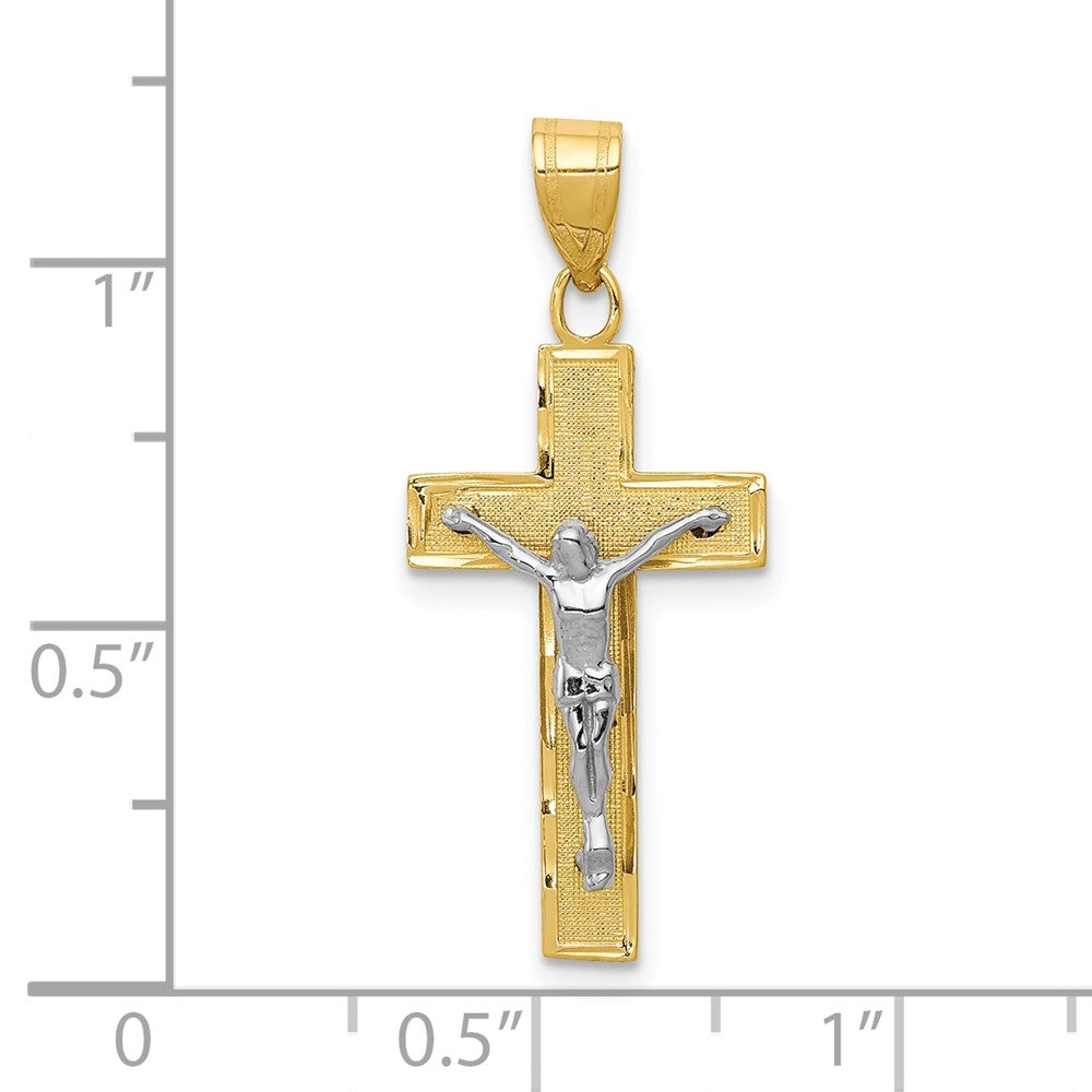 10k Two-tone 8 mm Two-tone Diamond-cut Jesus Crucifix Charm (0.86 grams)