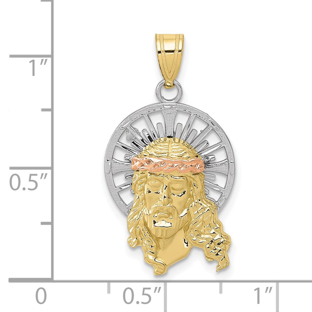 10k Tri Color 16 mm Tri-color Diamond-cut Christ Charm (1.44 grams)