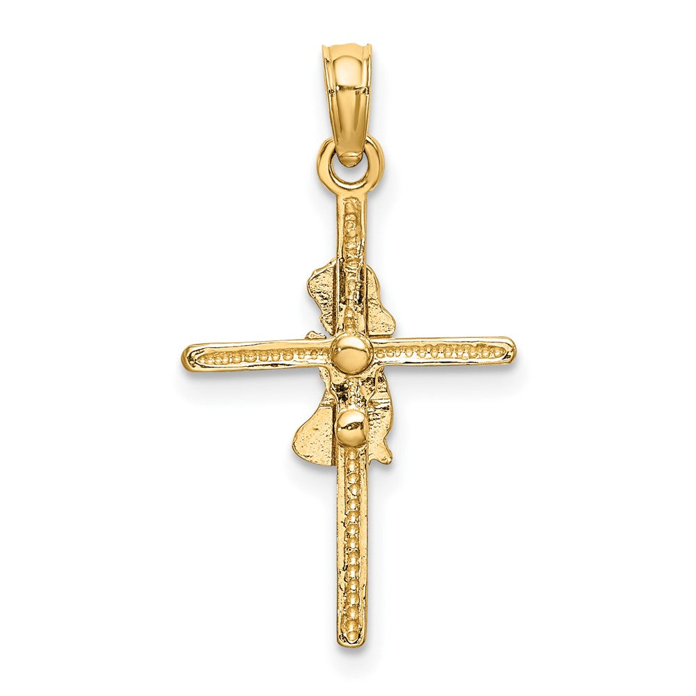 10k Yellow Gold 14.3 mm Praying Girl Cross Charm (0.7 grams)