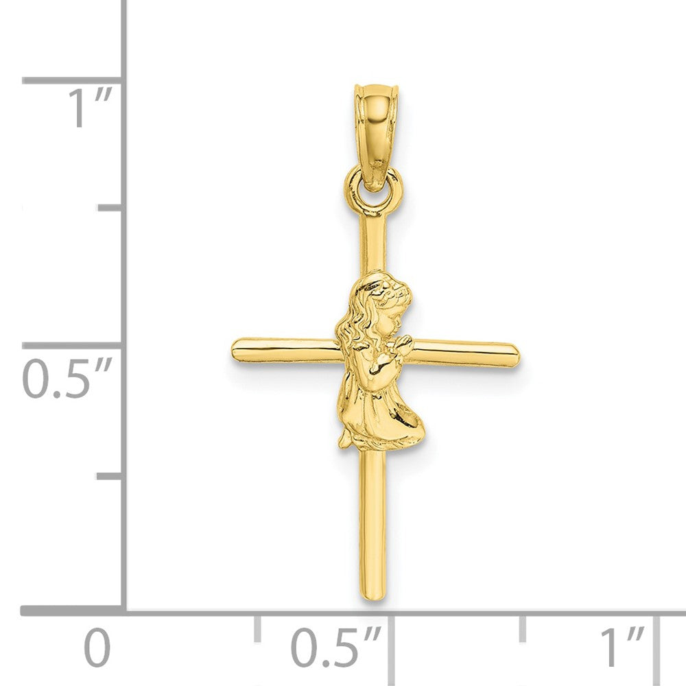 10k Yellow Gold 14.3 mm Praying Girl Cross Charm (0.7 grams)