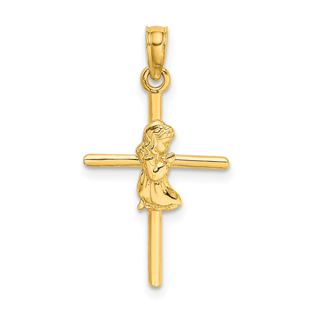 10k Yellow Gold 14.3 mm Praying Girl Cross Charm (0.7 grams)