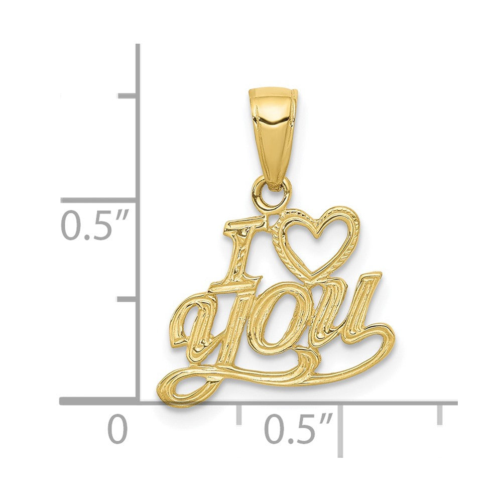 10k Yellow Gold 16 mm Polished & Textured I Heart You Pendant (0.71 grams)