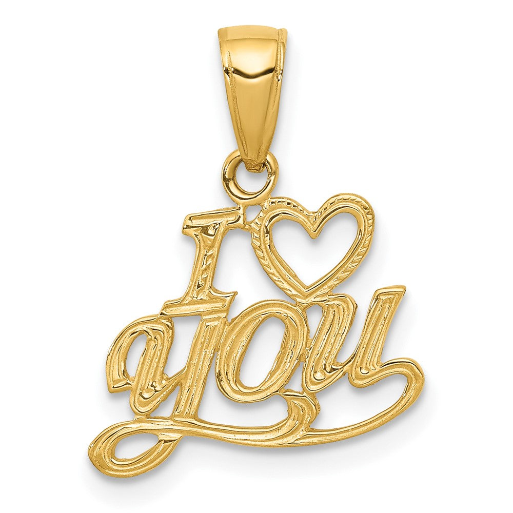 10k Yellow Gold 16 mm Polished & Textured I Heart You Pendant (0.71 grams)