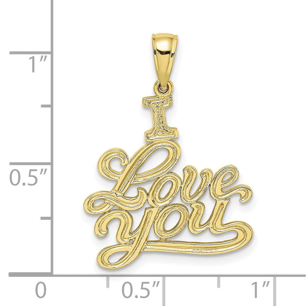 10k Yellow Gold 21.15 mm Textured I LOVE YOU Pendant (1.37 grams)