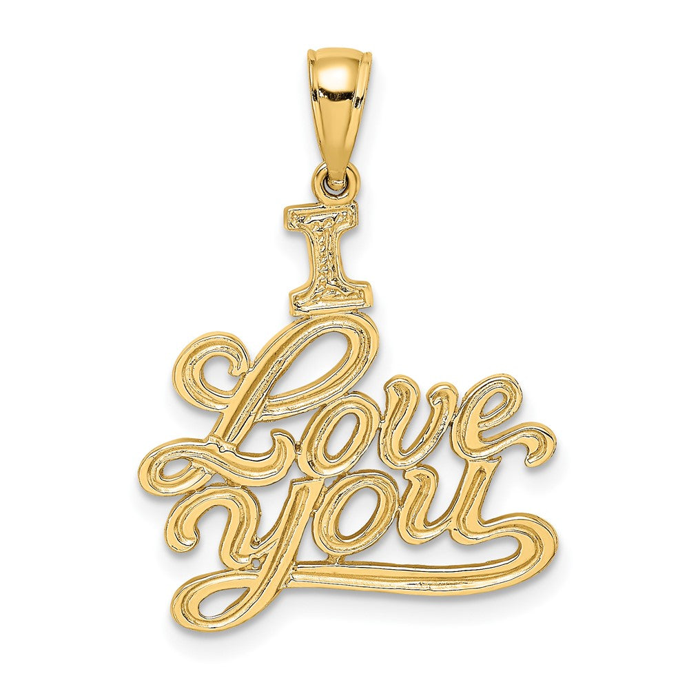 10k Yellow Gold 21.15 mm Textured I LOVE YOU Pendant