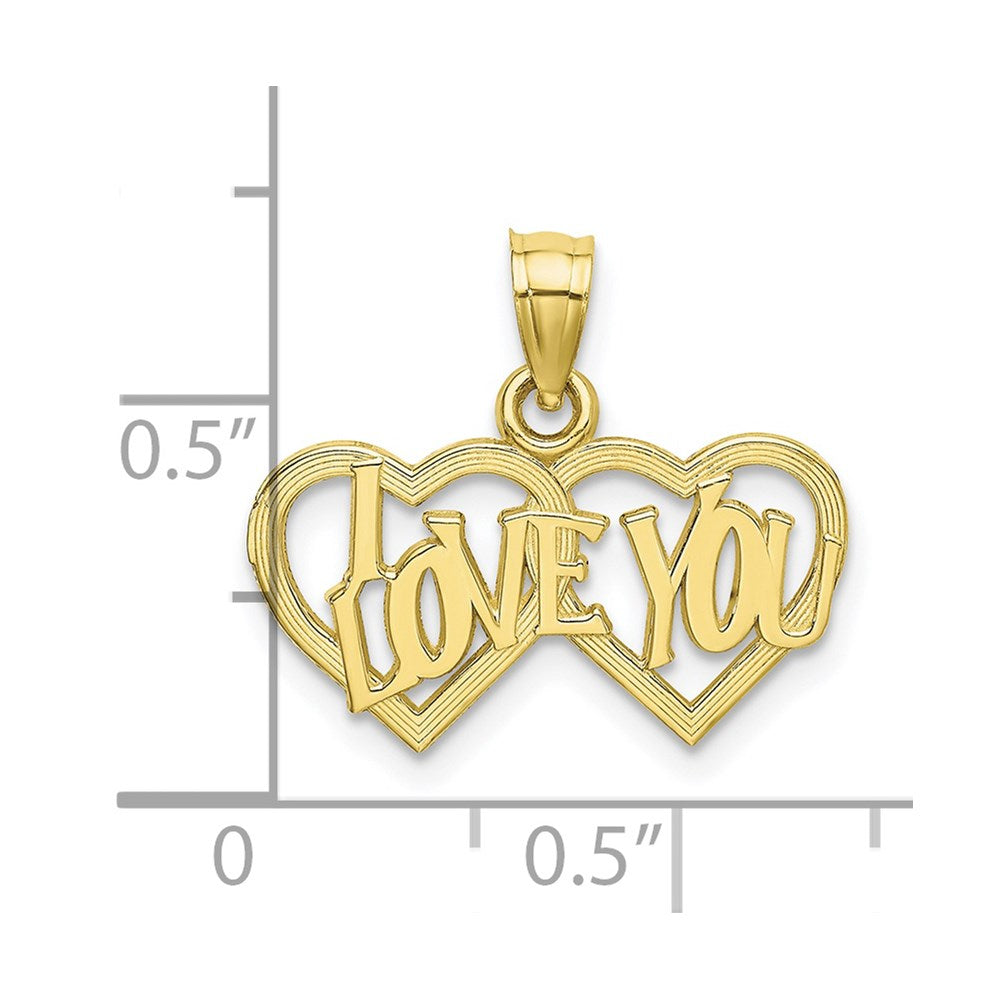 10k Yellow Gold 19.9 mm Polished /Textured I LOVE YOU Double Heart Pendant (0.78 grams)