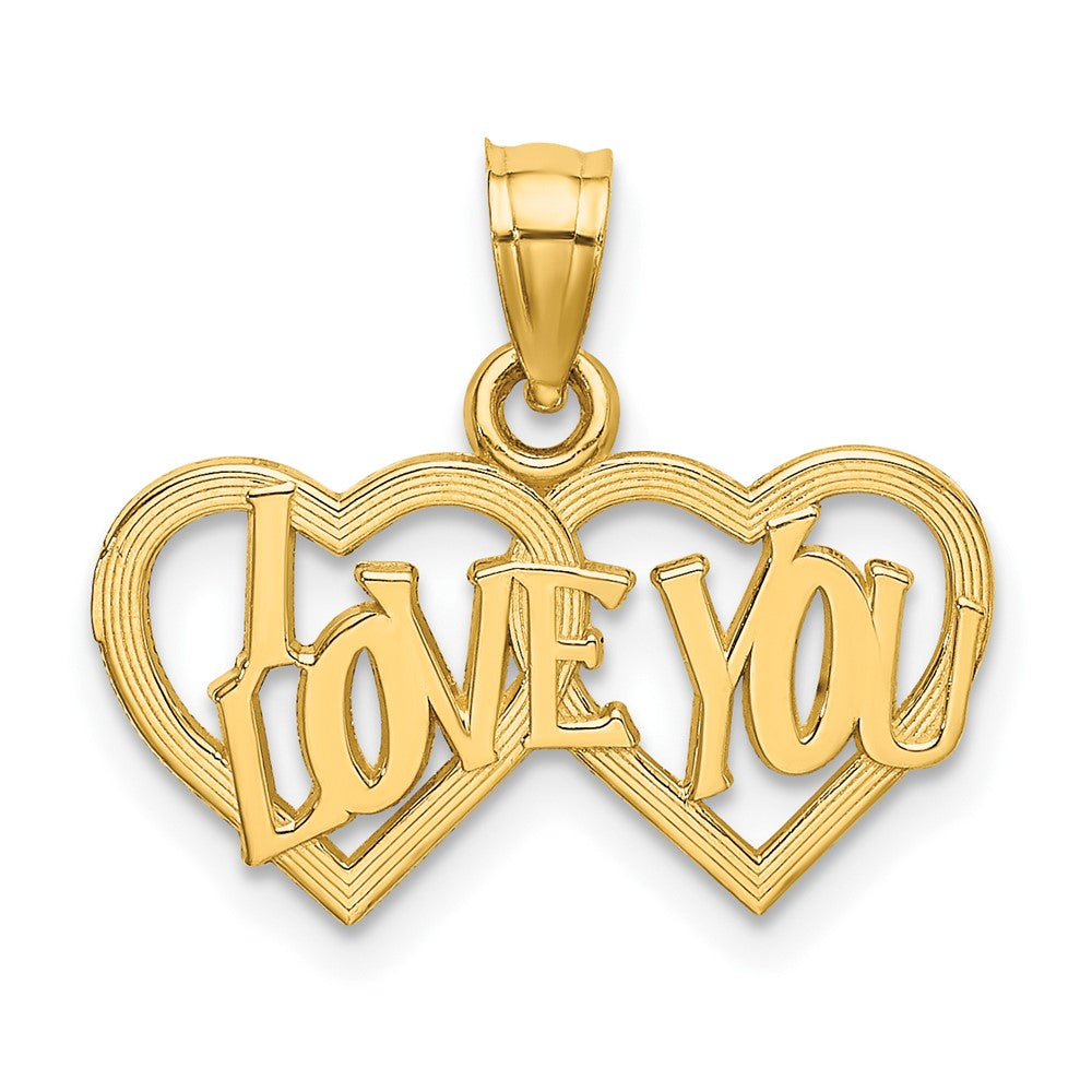 10k Yellow Gold 19.9 mm Polished /Textured I LOVE YOU Double Heart Pendant