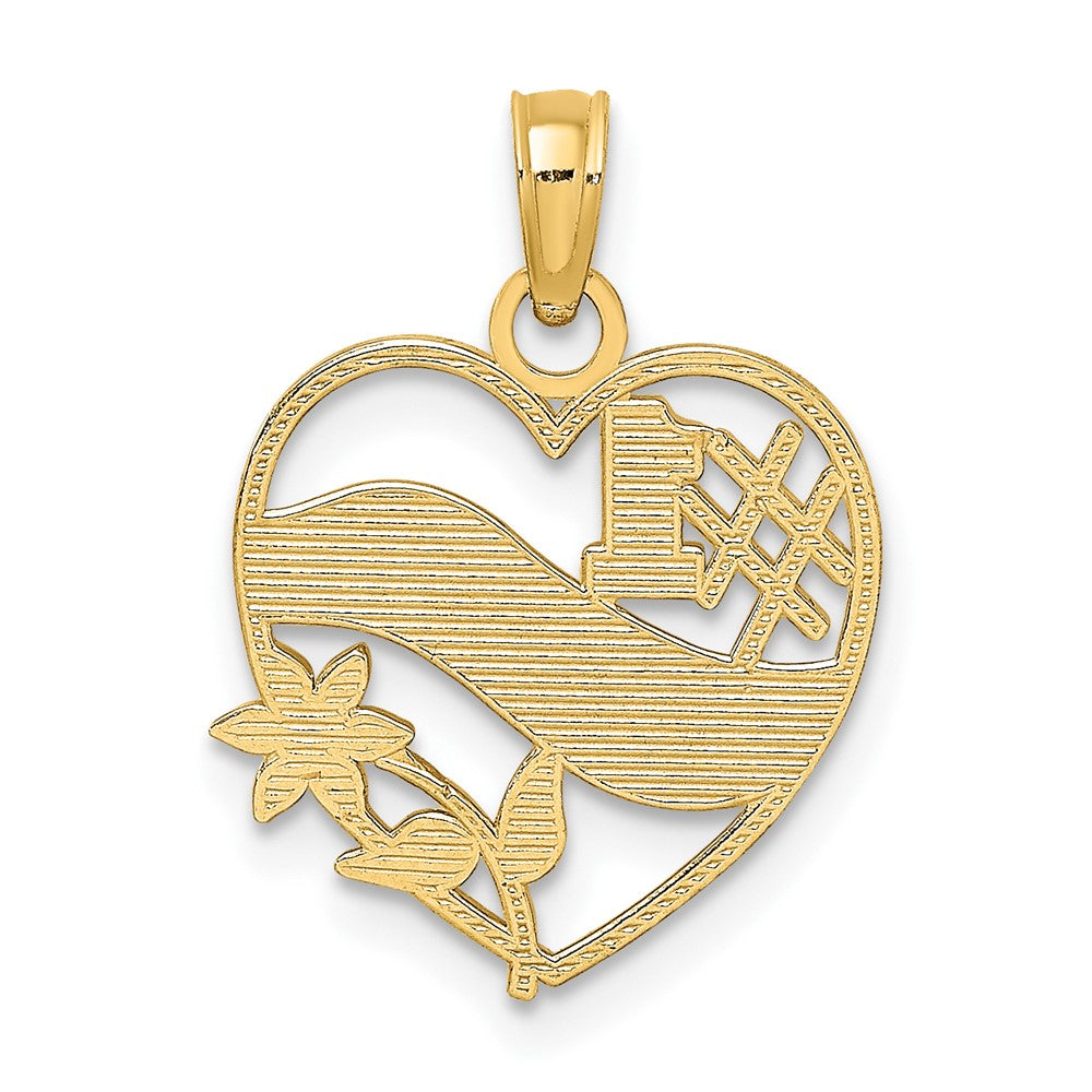 10k Yellow Gold 15 mm #1 MOTHER In Heart Frame Pendant (1.01 grams)