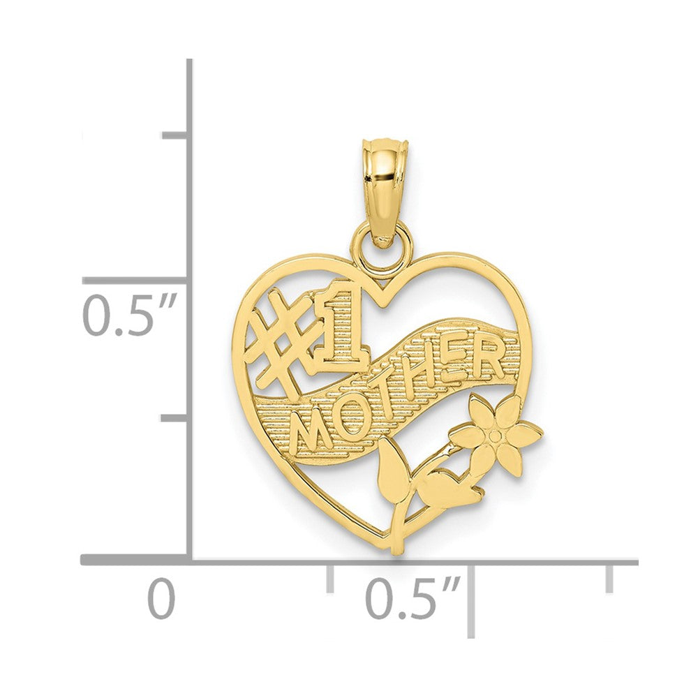 10k Yellow Gold 15 mm #1 MOTHER In Heart Frame Pendant (1.01 grams)