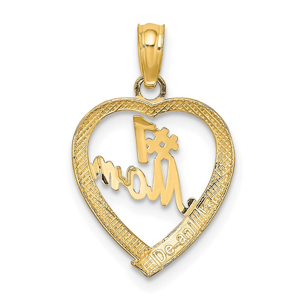 10k Yellow Gold 13.8 mm #1 MOM In Heart Pendant
