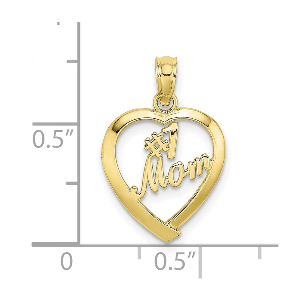 10k Yellow Gold 13.8 mm #1 MOM In Heart Pendant