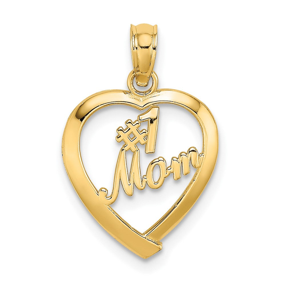 10k Yellow Gold 13.8 mm #1 MOM In Heart Pendant (0.64 grams)