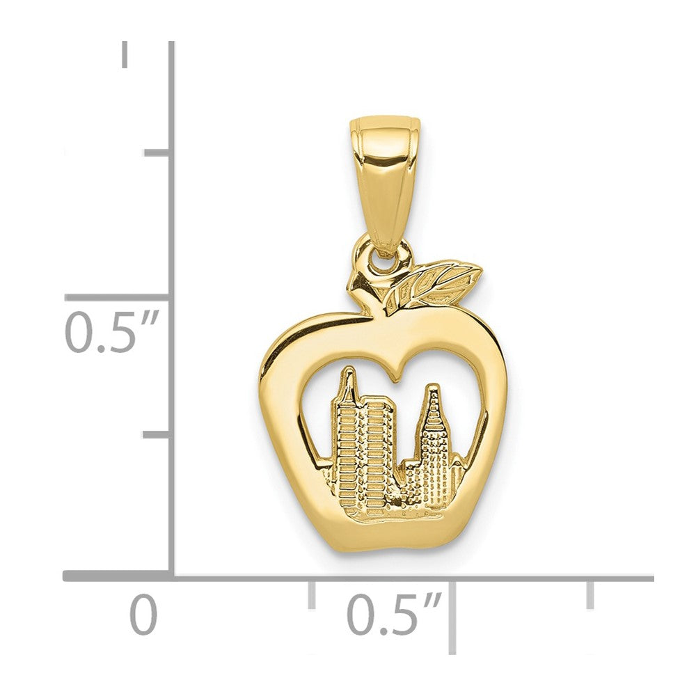 10k Yellow Gold 12 mm New York Skyline in Apple Pendant (0.88 grams)