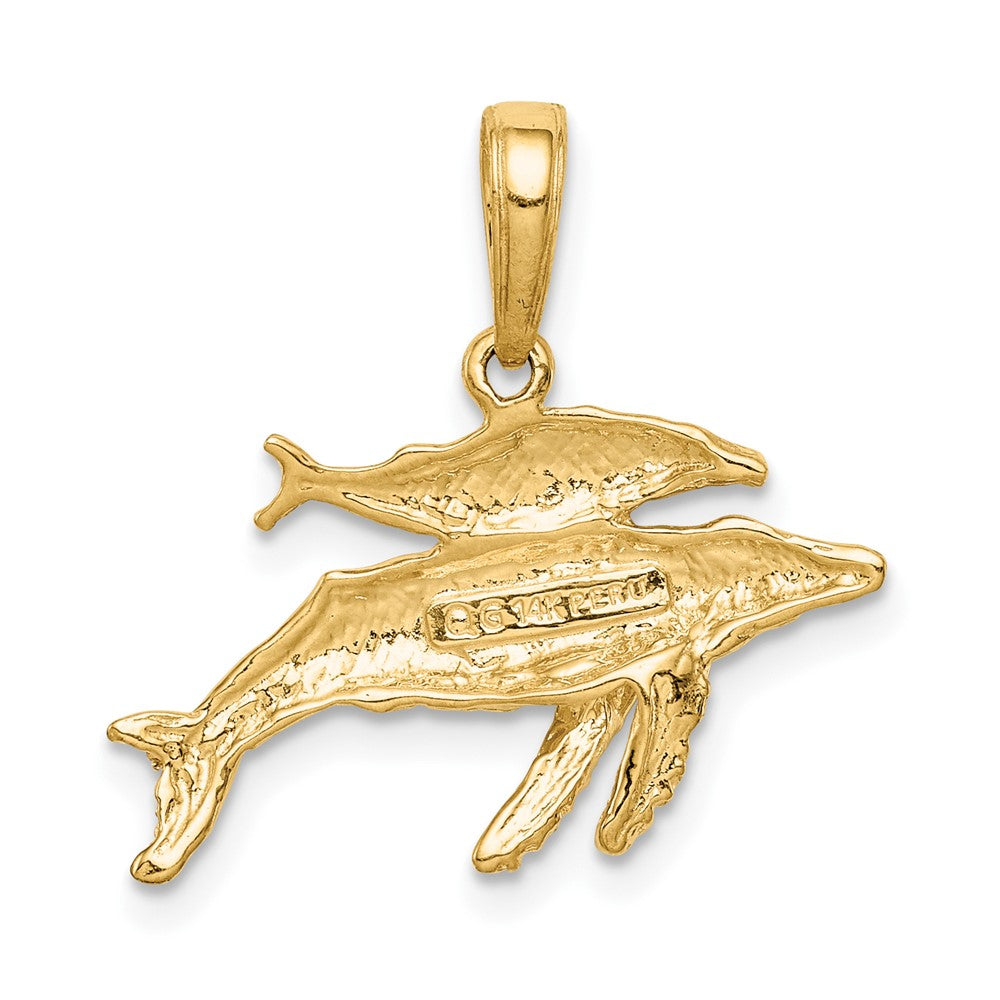 10k Yellow Gold 20 mm Mother and Baby Humpback Whale Pendant (1.27 grams)