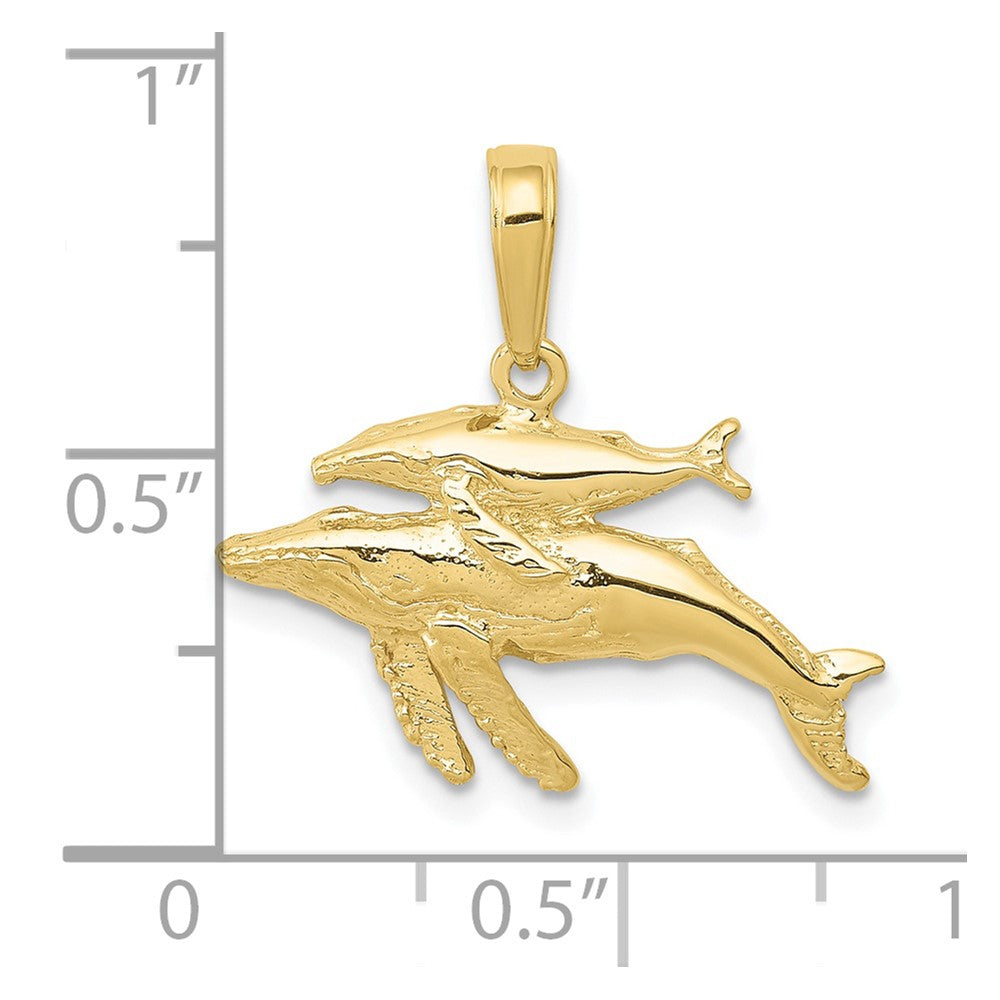 10k Yellow Gold 20 mm Mother and Baby Humpback Whale Pendant (1.27 grams)