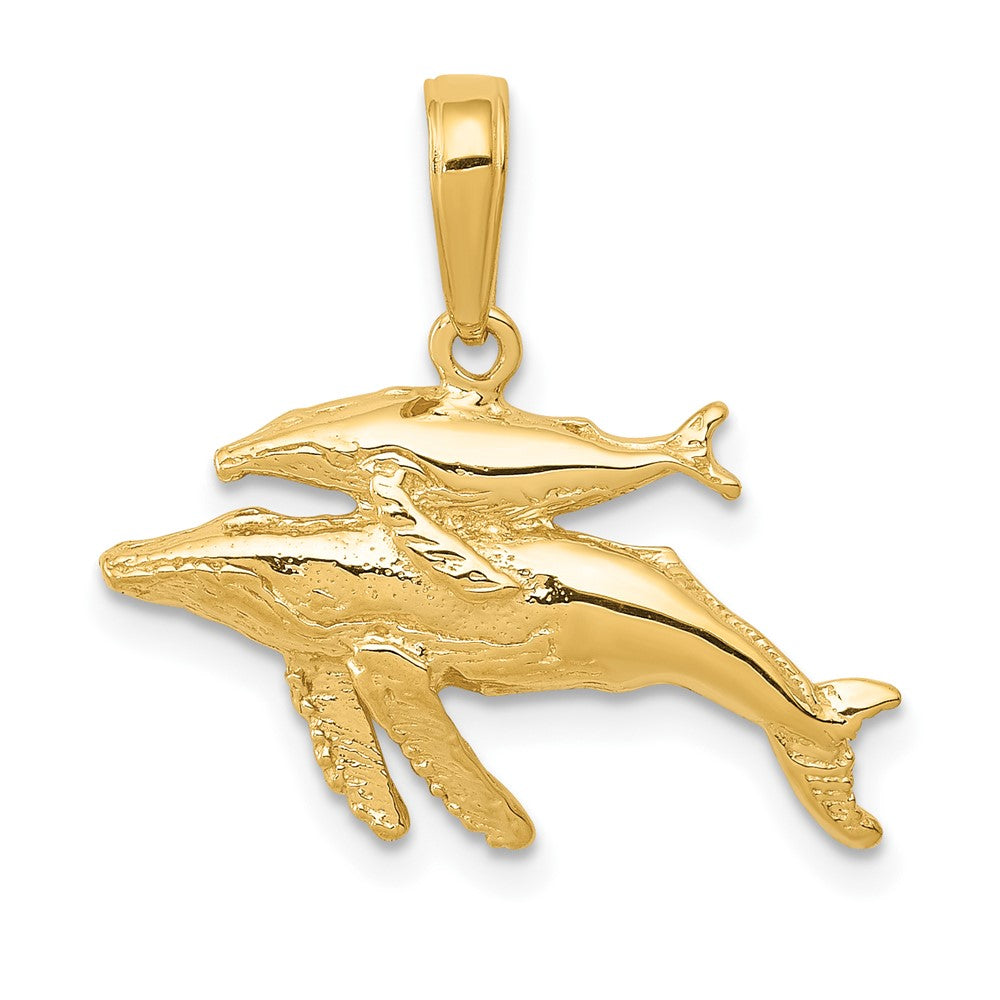 10k Yellow Gold 20 mm Mother and Baby Humpback Whale Pendant (1.27 grams)