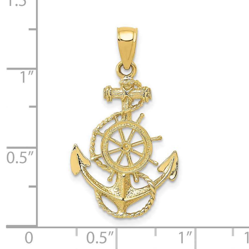 10k Yellow Gold 18 mm Anchor and Wheel Pendant (1.05 grams)