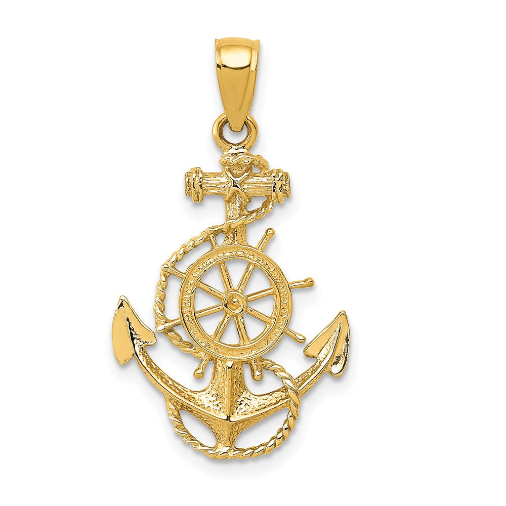 10k Yellow Gold 18 mm Anchor and Wheel Pendant (1.05 grams)