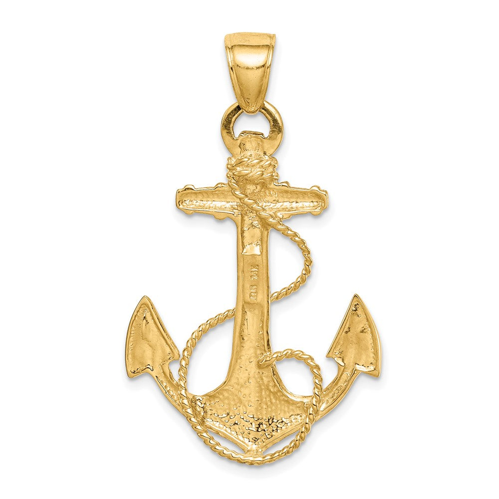 10k Yellow Gold 19 mm 2-D Anchor with Rope Pendant (4.03 grams)