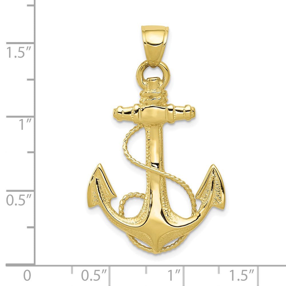 10k Yellow Gold 19 mm 2-D Anchor with Rope Pendant (4.03 grams)