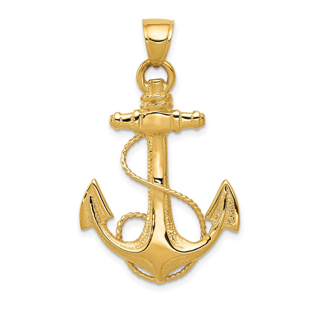 10k Yellow Gold 19 mm 2-D Anchor with Rope Pendant (4.03 grams)