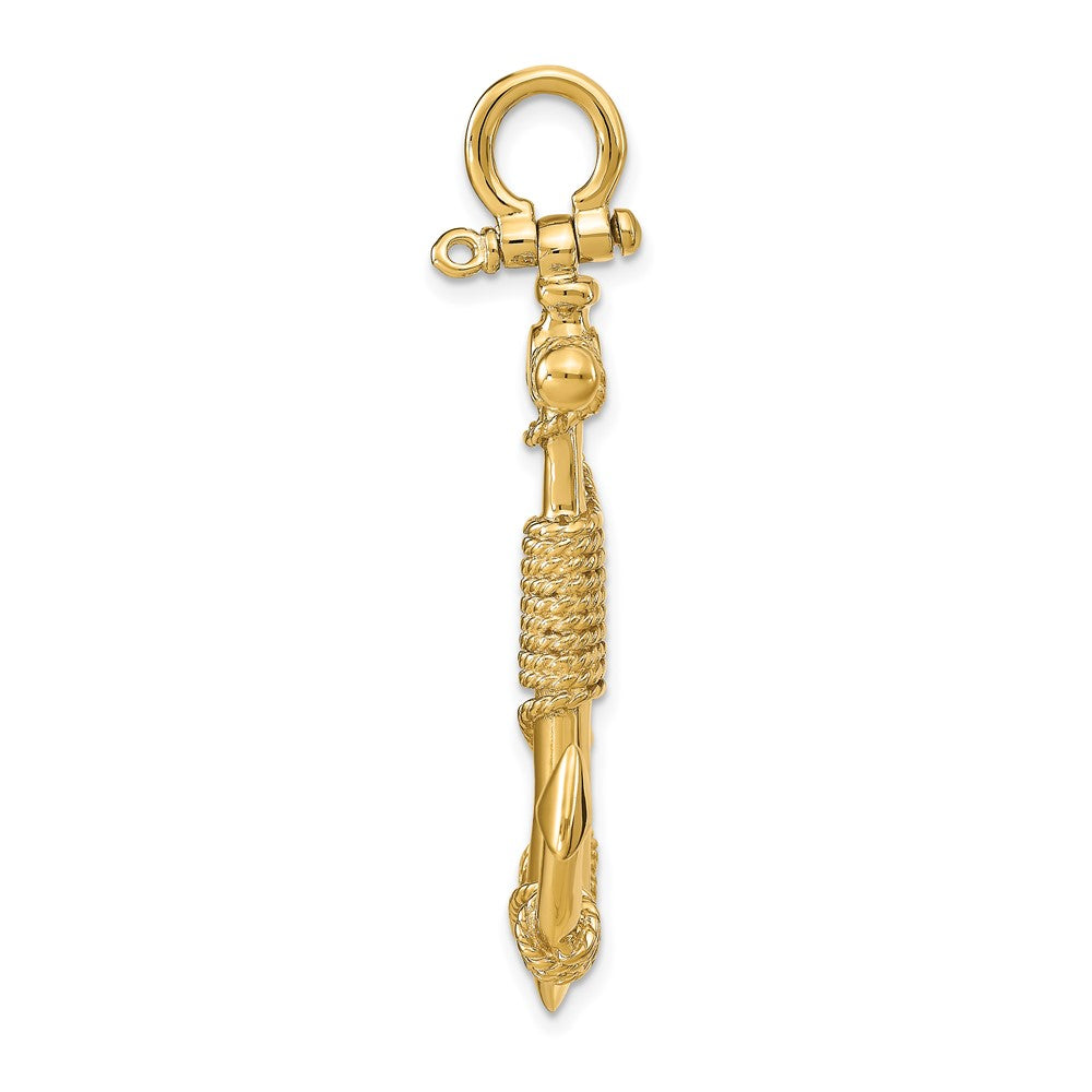 10k Yellow Gold 37 mm 3-D Solid Anchor with Rope Pendant (10.11 grams)