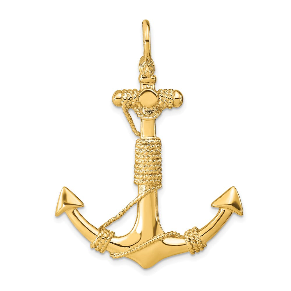 10k Yellow Gold 37 mm 3-D Solid Anchor with Rope Pendant (10.11 grams)