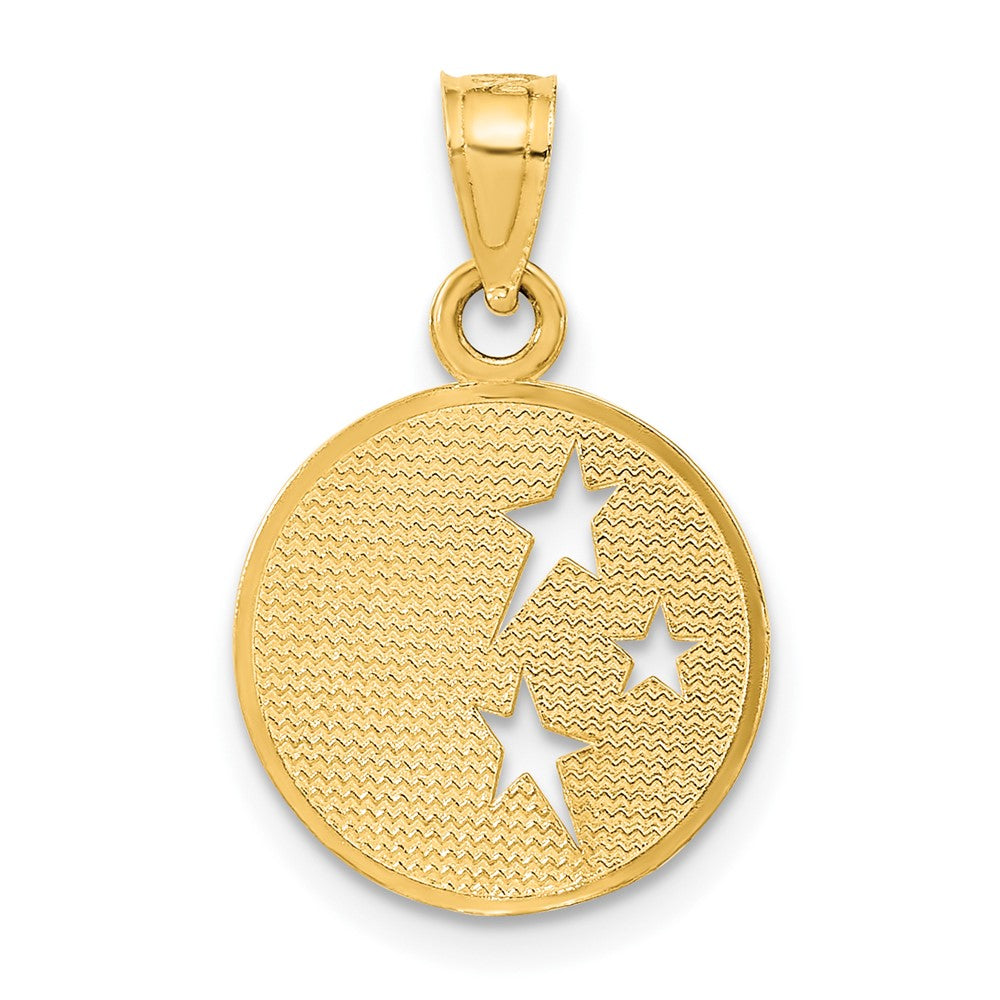 10k Yellow Gold 10 mm Polished Flat-Backed Moon with Three Stars Pendant (0.6 grams)