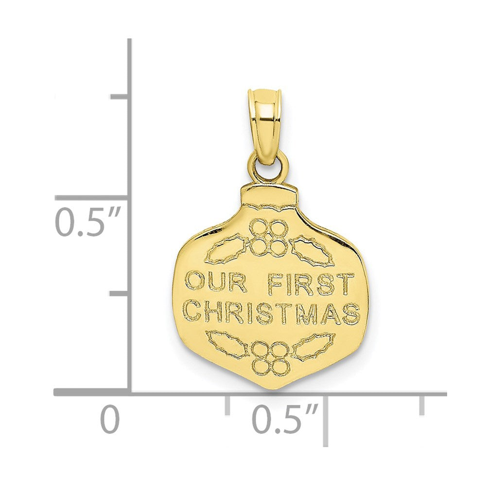 10k Yellow Gold 12.95 mm OUR FIRST CHRISTMAS Ornament Pendant (0.89 grams)