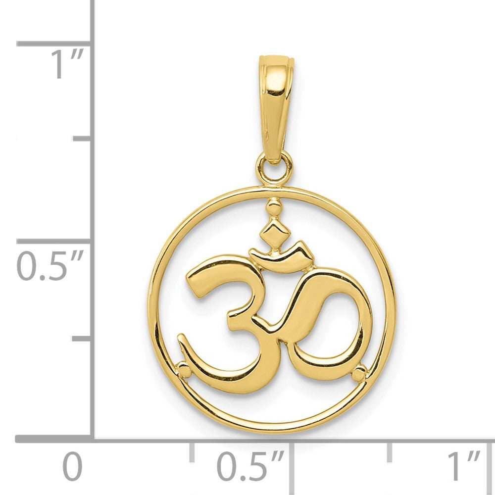 10k Yellow Gold 26 mm Cut-out Round Frame Yoga Om Symbol Pendant (1.3 grams)