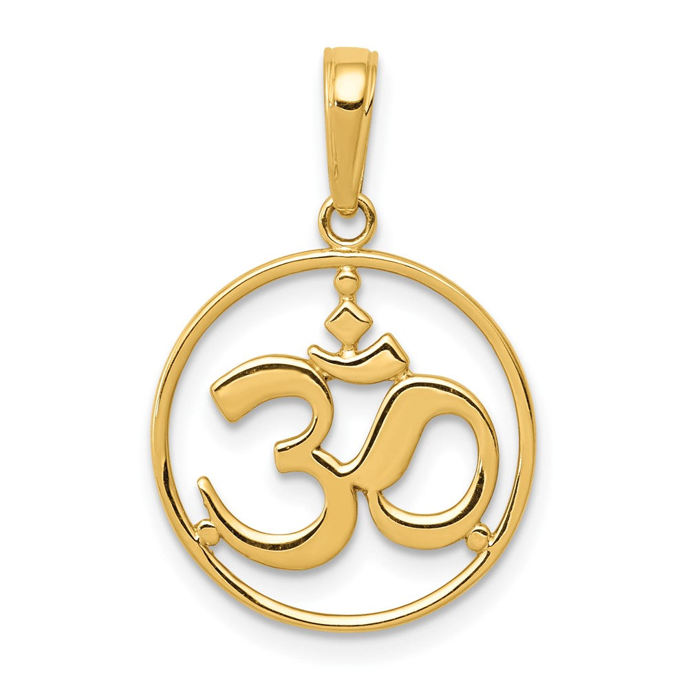 10k Yellow Gold 26 mm Cut-out Round Frame Yoga Om Symbol Pendant (1.3 grams)